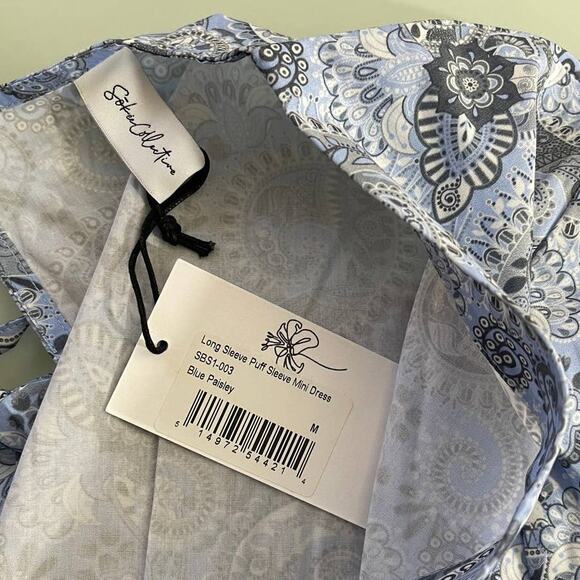 New Sokie Collective Long Sleeve Mini Dress in Blue Paisley Women's Size M - Picture 6 of 10
